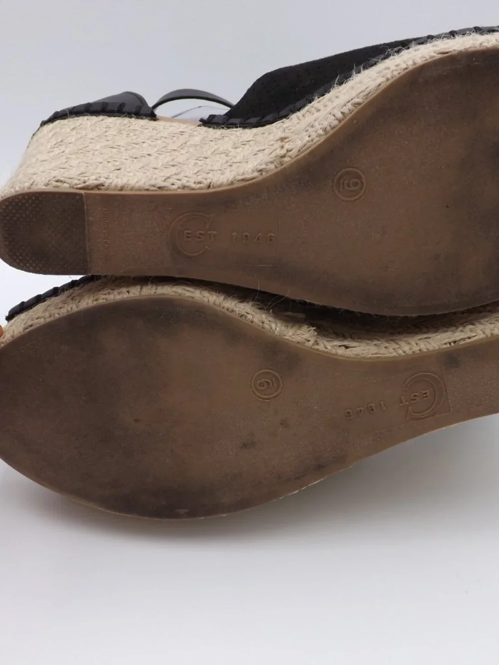 Cest 1946 Sandals Women's Size 9 Black/Tan Platform Wedge Ankle Strap Open Toe